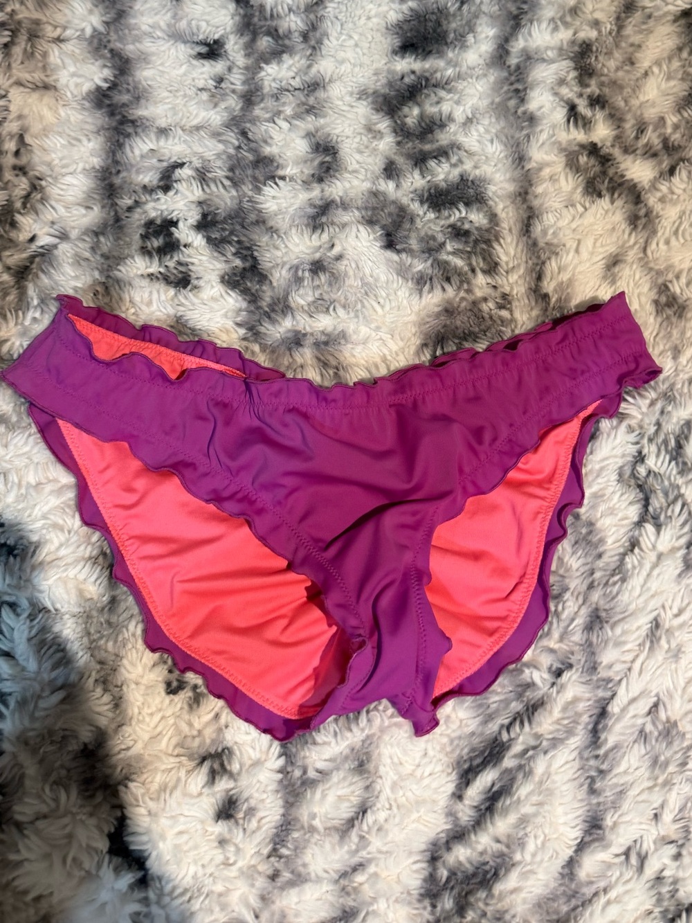 Victoria Secret Purple and Coral Ruffle Bikini Bottoms